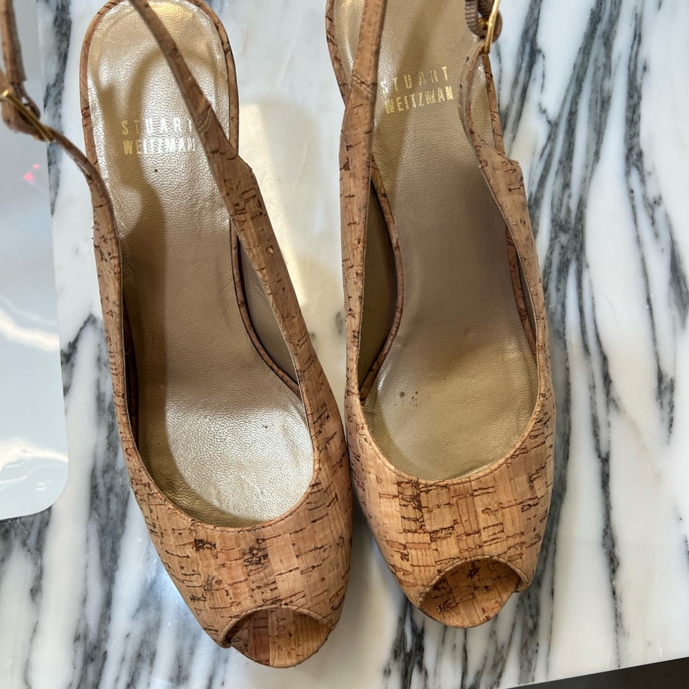 Stuart Weitzman Tan Peep-Toe Women's Shoes